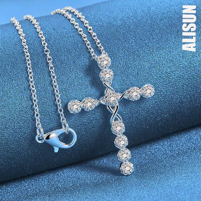 Collier pendentif croix en argent sterling 925 avec zircons multiples, bijoux de mariage à la mode