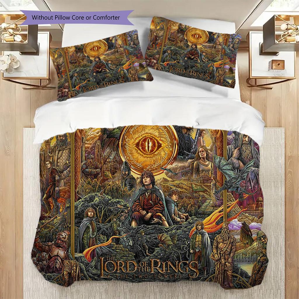 Fantasy Epic Lord Rings Three-piece set (1 * duvet cover + 2 * pillowcase, without core) 2D Flat Bedding set Christmas birthday gift