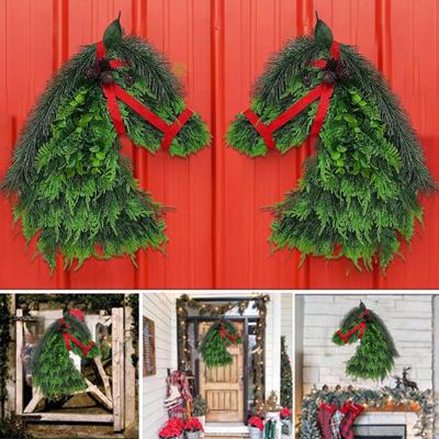 Weihnachts-Pferdekopf-Tierkranz Fenster Restaurant Heimdekoration Anhänger