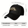 Baseball Cap Vintage 1975 - Black Trucker Dad Hat with Golden & Blue Stripes, Unisex Outdoor Sun Cap, Perfect 50th Birthday Gift