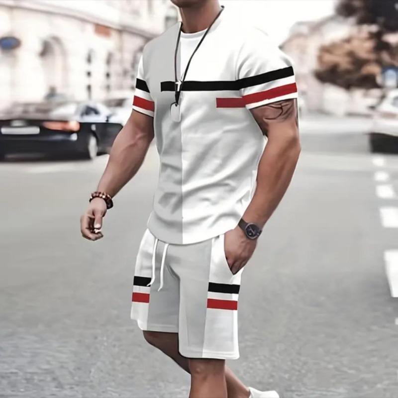 Summer Fashion Casual Men's Suit Gradient 3D Printed Sportswear Short-sleeved Suit Oversized Round Neck T-shirt Shorts 2-piece