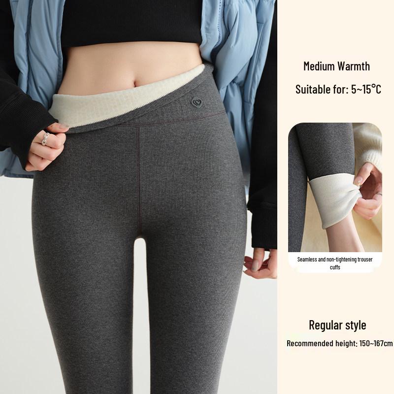 Women's High-Waist Wool Leggings: Warm, Seamless, Thickened, Plus Velvet, Slimming Cotton Pants for Autumn and Winter.