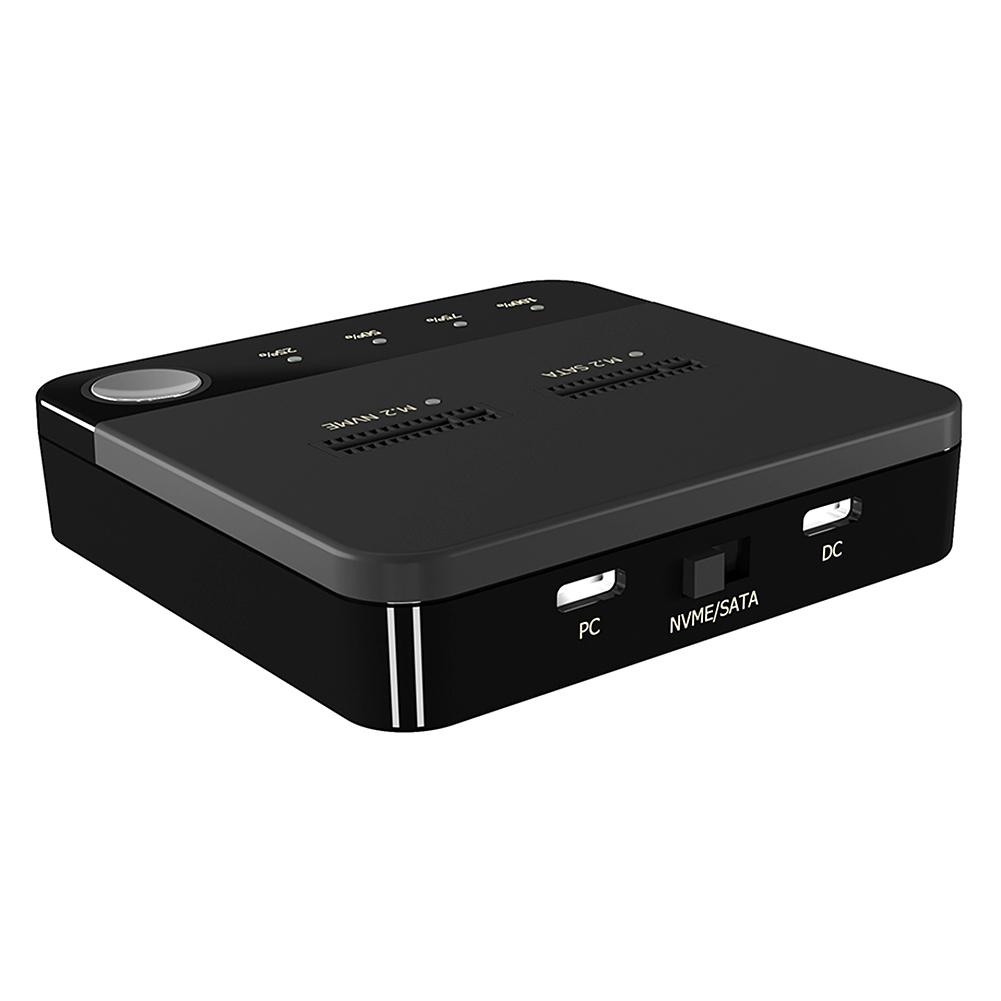 Dual-Bay M.2 NVME Clone Docking Station 20Gbps M.2 SATA/NVMe SSD Clone Duplicator M2 Cloner Data Transmission with LED Indicator
