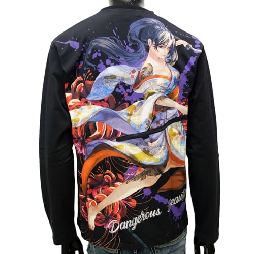 Battou Musume Men's Long Sleeve T-Shirt with Japanese Pattern, 243892 (JP, Alphabet, M, Black)