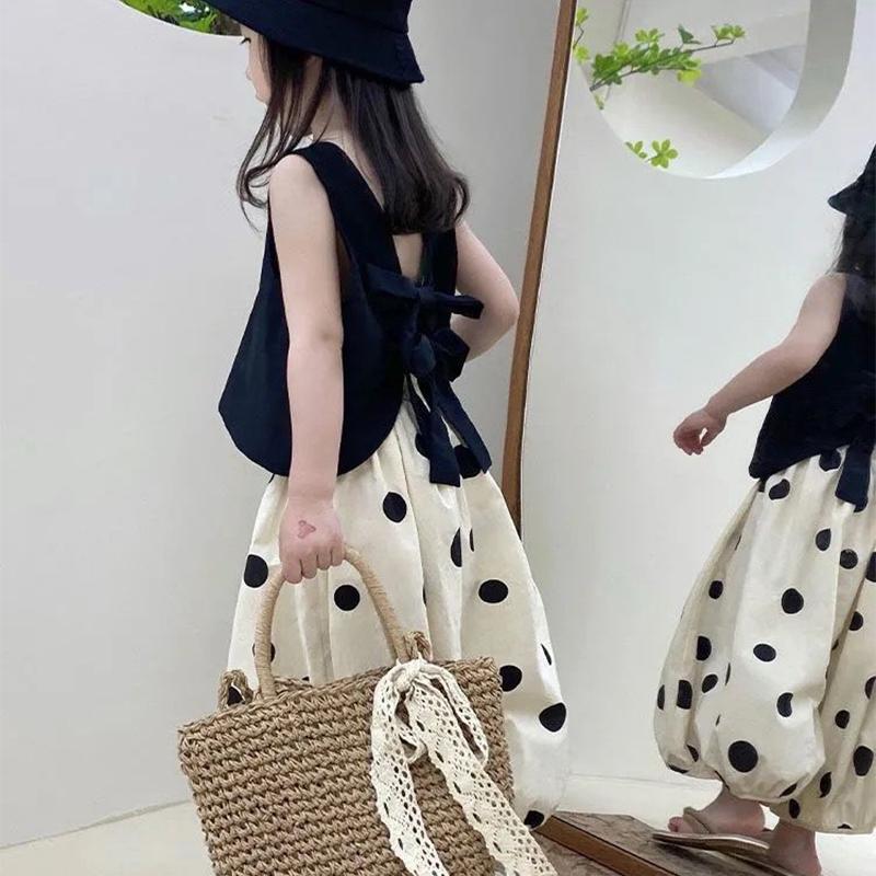 Children's Suit Summer Wear Thin Girls Butterfly Dew Back Vest Sleeveless Casual Pants Lantern Pants Wide Leg Pants Korean Two Piece Set