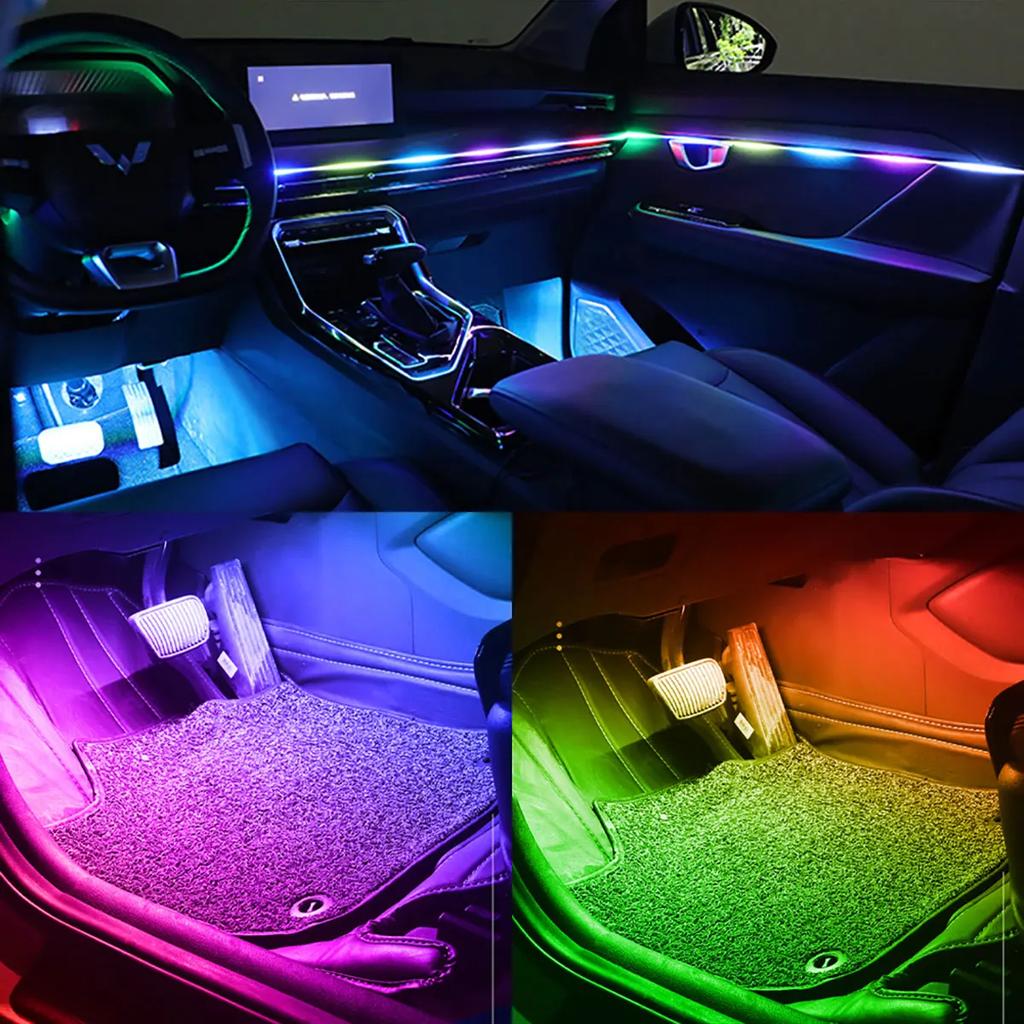 Car Ambient Lights 10 in 1 Footwell Universal RGB Atmosphere Lamps USB APP Remote Cigar Lighter for Tesla Model 3 Y S X