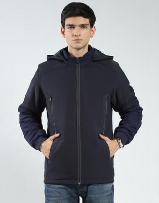 Jaqueta de Inverno Masculina Regular Fit Manga Comprida Sólida com Capuz
