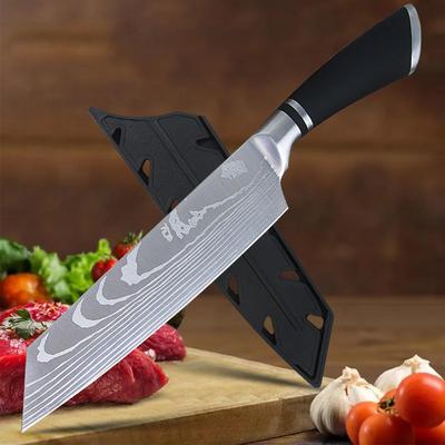 7.5''Japan Santoku Chef Knife Stainless Steel Imitate Damascus Pattern Kitchen Knife