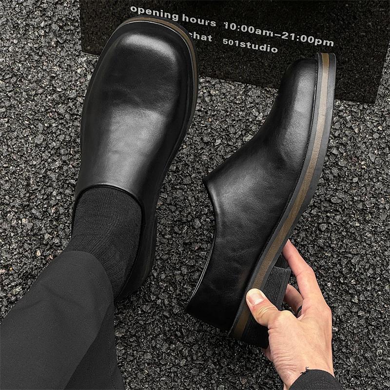 Sandalias de Cuero Casual Clásicas de Estilo Británico para Hombre Cómodas para Exteriores de Punta Cerrada Semi-Zuecos Suela Gruesa Antideslizantes Zapatos para Caminar
