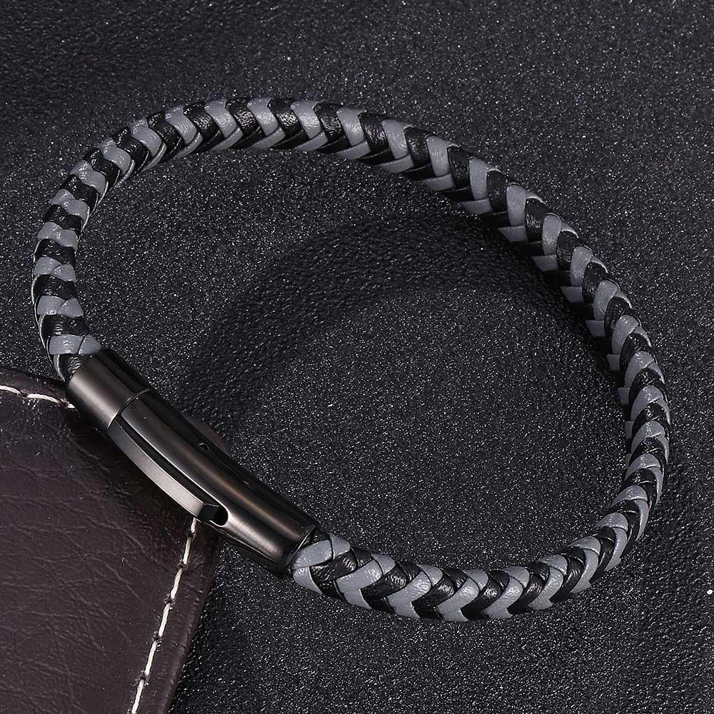 Trendy Leren Touw Armband voor Koppels in Koreaanse Stijl met Zwarte Roestvrijstalen Drukknop