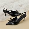 Heeled Sandals for Woman Red Bow Trimmed High Heels Pointed Back Strap Stiletto Sandals Women's Shoes