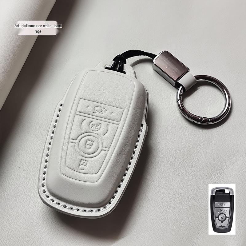 Genuine Leather Key Case for Ford Focus, Mondeo, Edge, Escort, Explorer, and Raptor.
