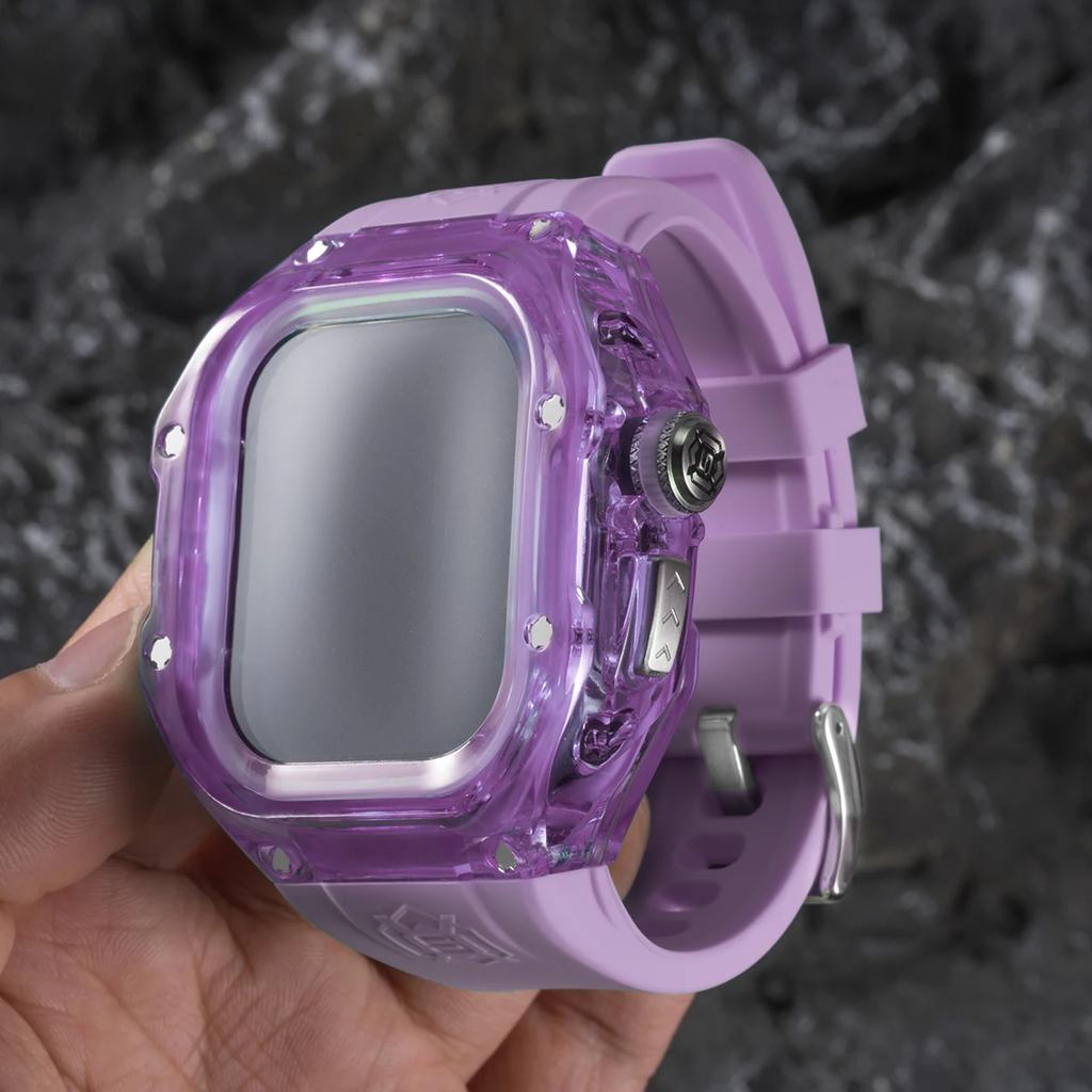 Luxury Transparent Case for Apple Watch Band Ultra 2 49mm Modification Kit Silicone Strap for IWatch Ultra 49mm Rubber Bracelet