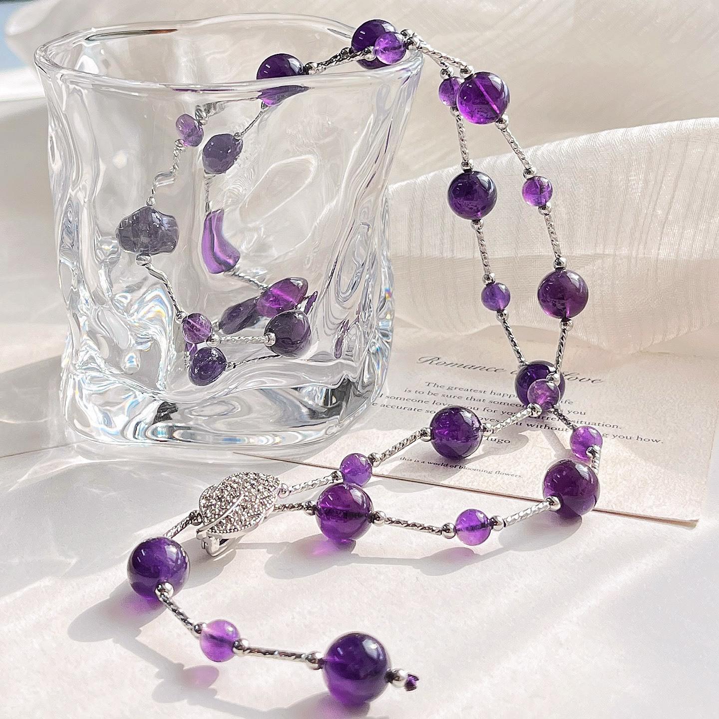 

Autumn And Winter Natural Royal Amethyst Sweater Chain Necklace Collarbone Chain Female