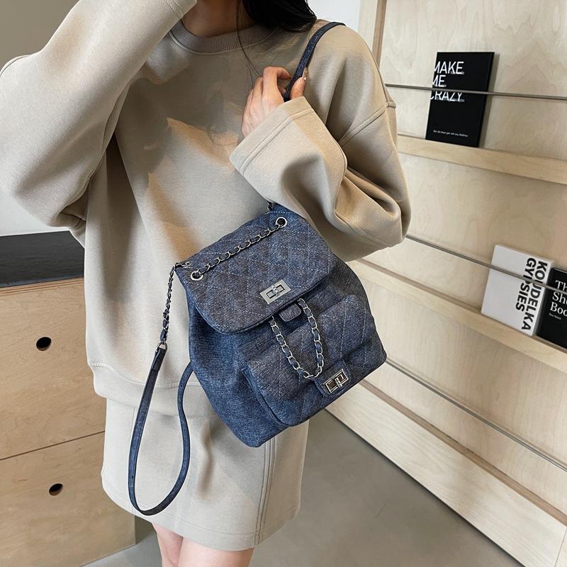 Early Autumn New Fashion Xiaoxiang Denim Embroidery Thread Strap Chain Bag Single Shoulder Double Shoulder Women's Bag