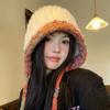 Handmade Color Fluffy Hat Women's Autumn and Winter Versatile Knitted Hat Big Head Circumference Warm Ear Protective Wool Hat