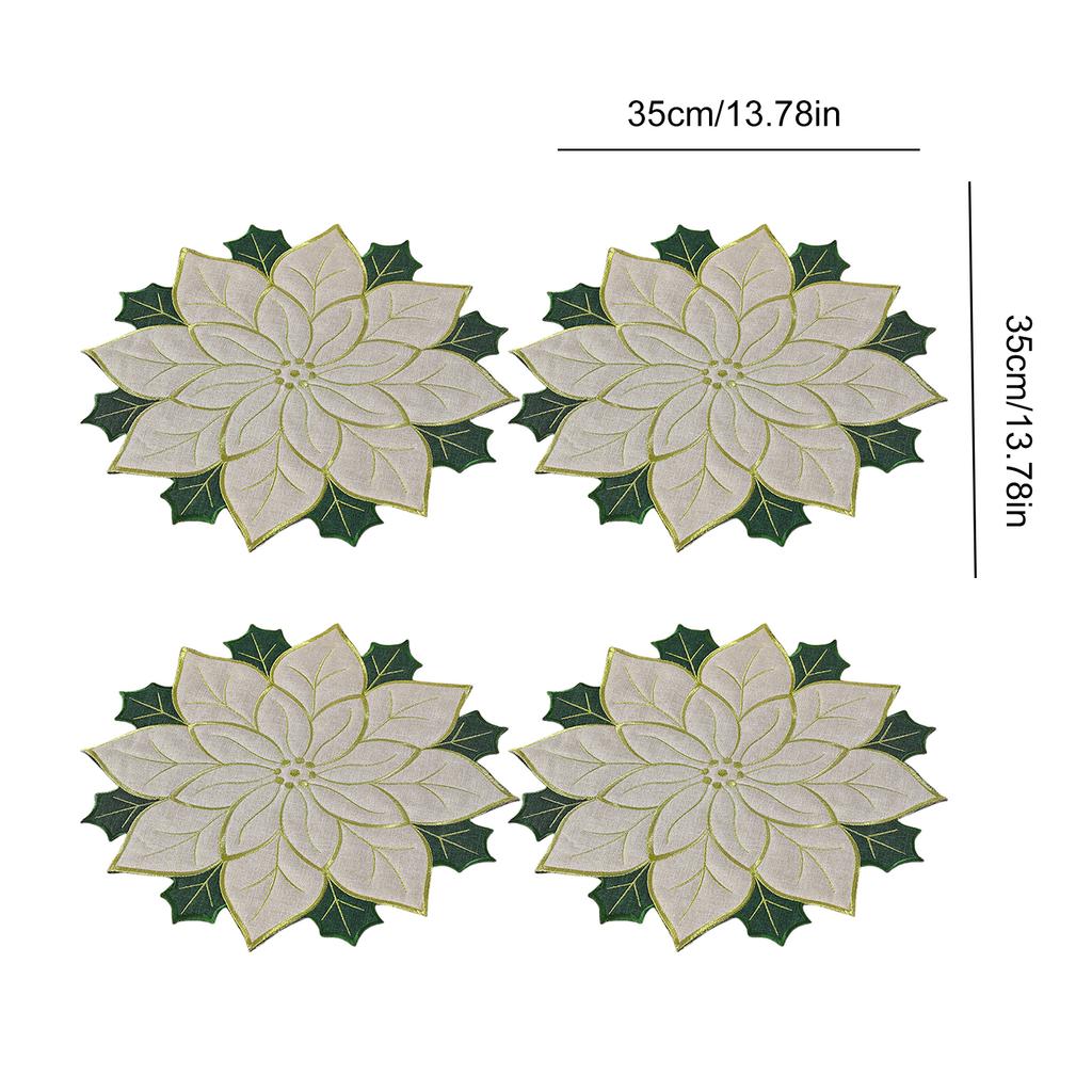 4 Stück Hitzebeständige Dekorative Weihnachts-Tischsets Weihnachtsstickerei Stechpalmenblatt Platzset für Feiertagszusammenkünfte & Heimdeko