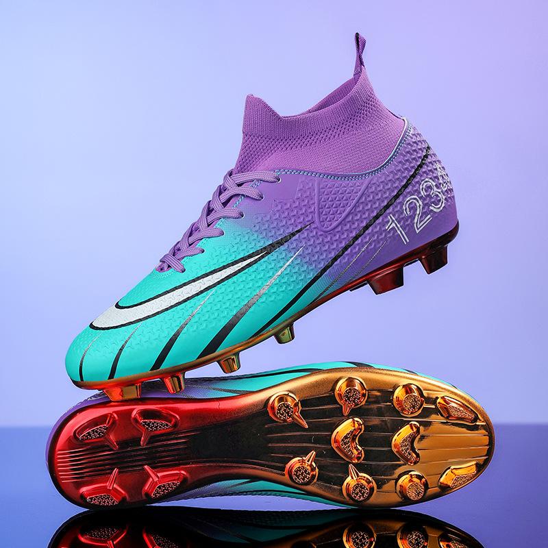 Ronaldo's New High-top Football Shoes Men's Broken Nails Children's Boys and Girls Adult Non-slip Competition Training Shoes