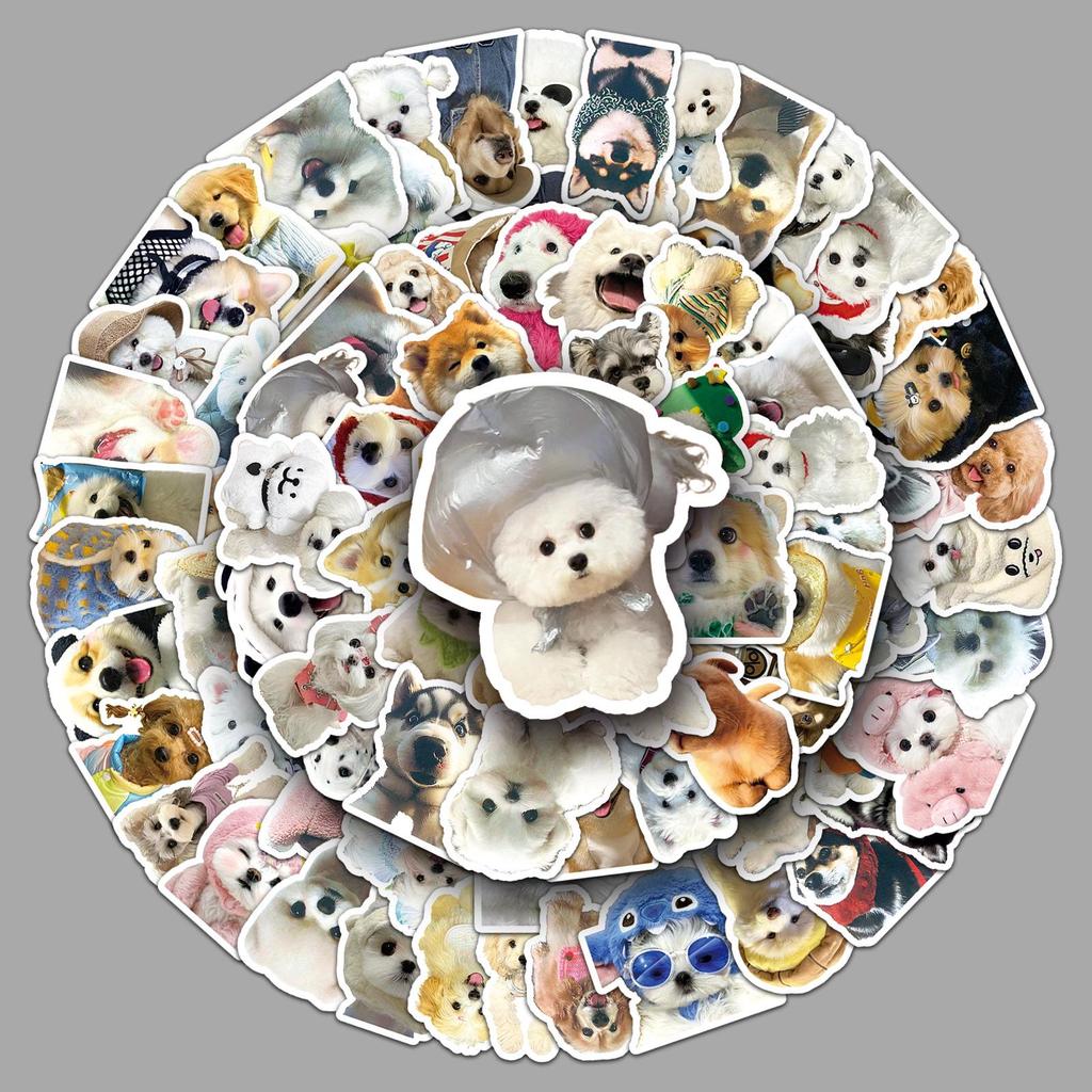 100 Waterproof Cute Puppy Emoticon Stickers: Funny, Adorable Pet Decorations for Phones.