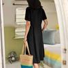 Fashion V Neck Short Sleeve Summer Women Shirt Dress Solid Color Loose Elegant High Waist Casual A-line Dresses Female Simple Office Pockets Clothing