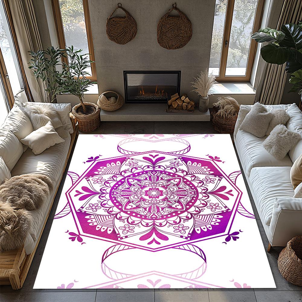 Boho Persian Area Rug Mandala Pattern Mat Washable Floor Carpet Non Slip Home Decor Purple Aesthetic Room Rug Modern Accent Deco