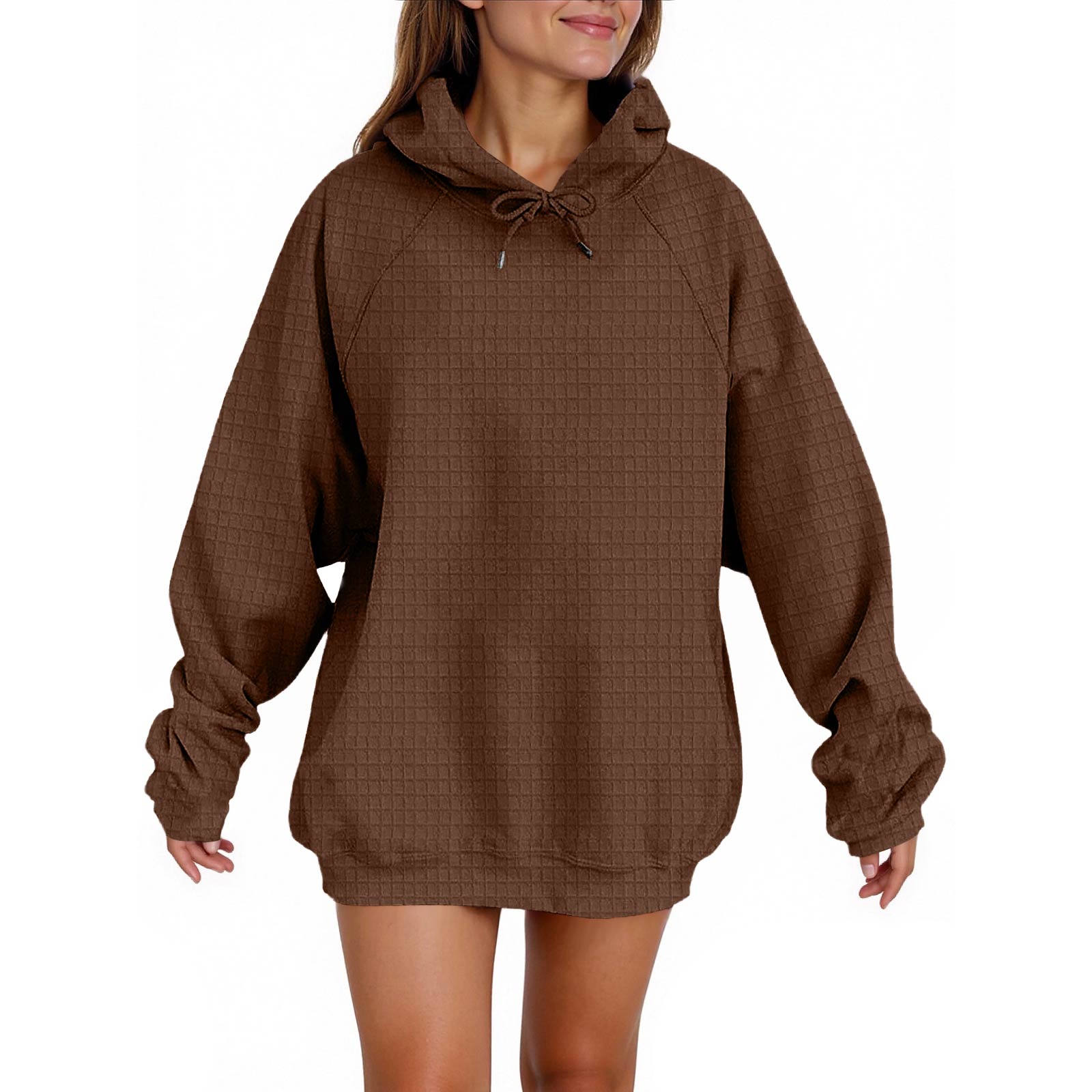 

Женская мода Повседневная однотонная толстовка с капюшоном, с длинным рукавом, пуловер со шнурком M кофейный