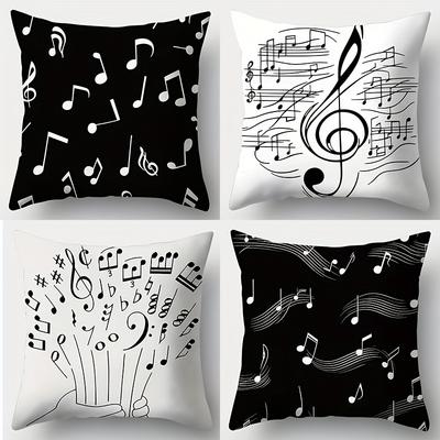 Music Note Throw Pillow Covers, Black White Musical Symbol Cushion Cases, 18X18 Decorative Pillowcases Living Room Bedroom Sofa