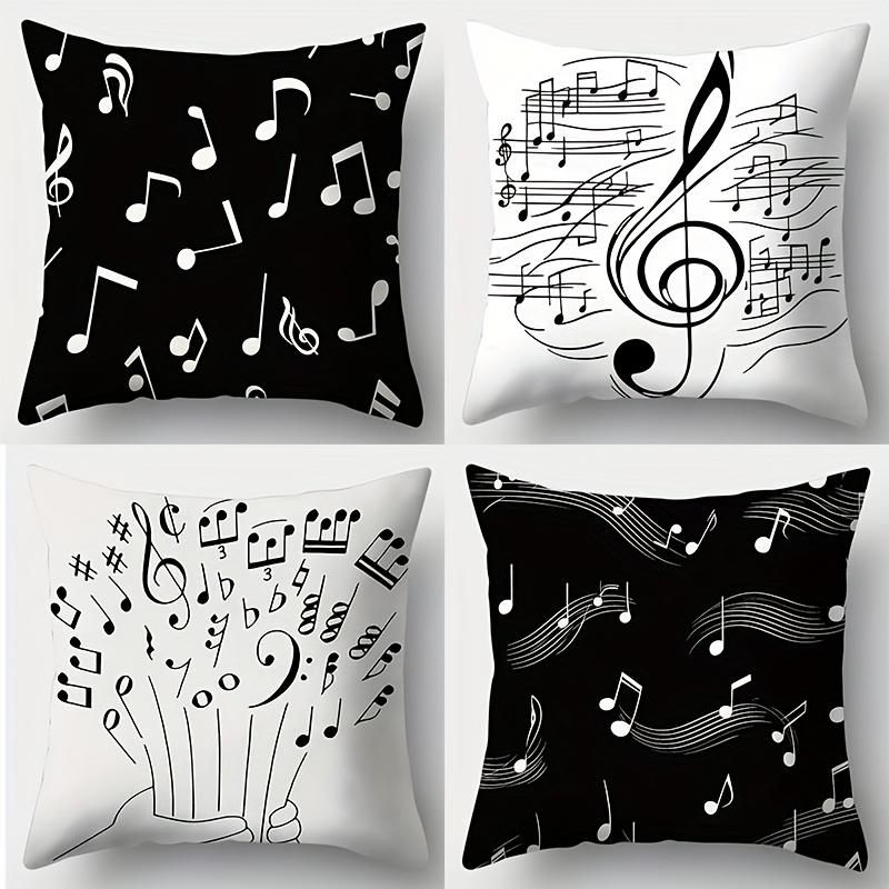 Exquisite Ornaments Unisex Black/White Music Note Throw Pillow Covers, Musical Symbol Cushion Cases, 18X18 Decorative Pillowcases Living Room Bedroom Sofa