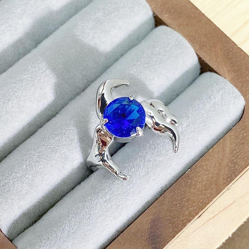 Light Luxury High-End Sea Blue Love Color Treasure Full Of Diamonds Zir*****Pen Ring Niche Exquisite Ring Woman
