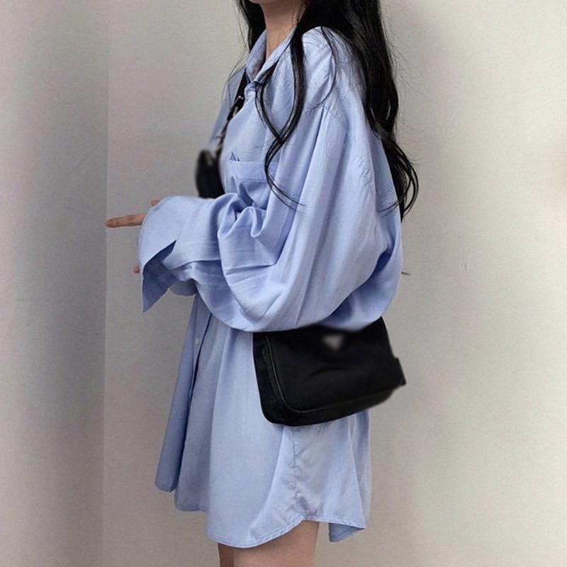 Knopfleiste Langarm Locker Geschnitten Leichte Hemden für Damen Vintage Einfarbig Reverskragen Arbeit Büro Bluse Top