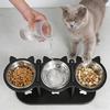 Elevated Triple Cat Bowl Raised Pet Feeder 3 Stainless Steel Bowls Food Water Dish for Cats Small Dogs Feeding Supplies