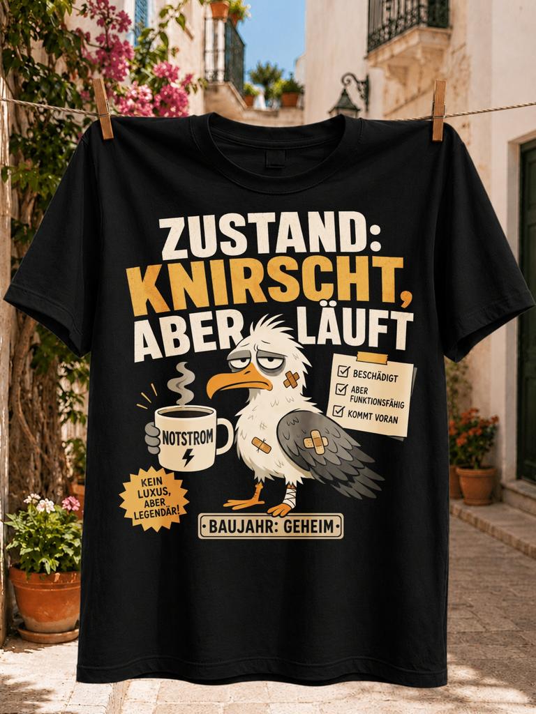 Zustand Knirscht Aber Lauft German Quote with Worn Eagle Notstrom Coffee Bandages and Checklist Unisex All T-Shirt