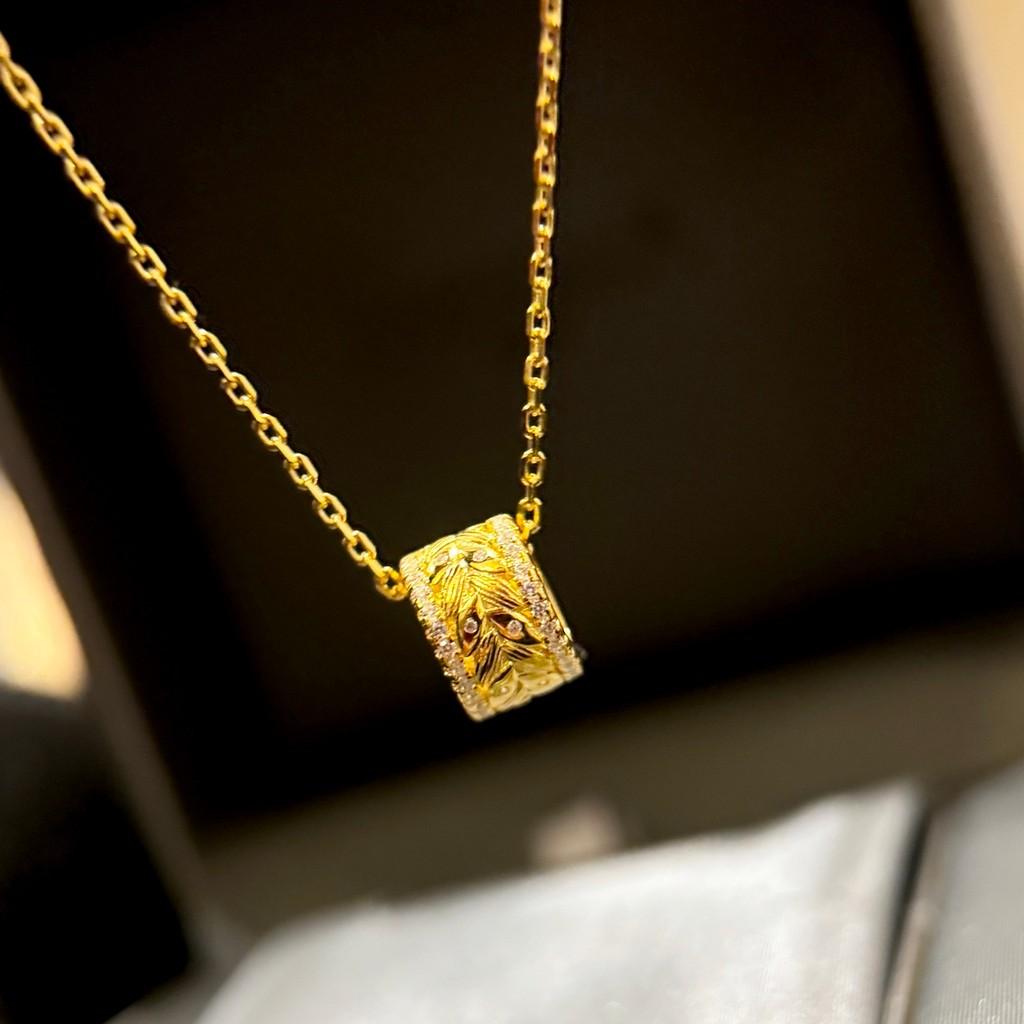 

Матовое Золотое Колье с Маленькой Талией в Виде Пшеничного Колоса, Золотой Полый Дизайн, Дворцовый Стиль, Золото 18 карат, Инкрустированное 7А Высокоуглеродистым Бриллиантом