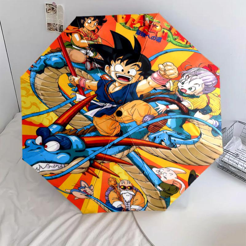 1 PC Automatic Folding Umbrella - Cute Cartoon Son Goku Pattern Portable Foldable Design With 8 Ribs Christmas Birthday Gifts