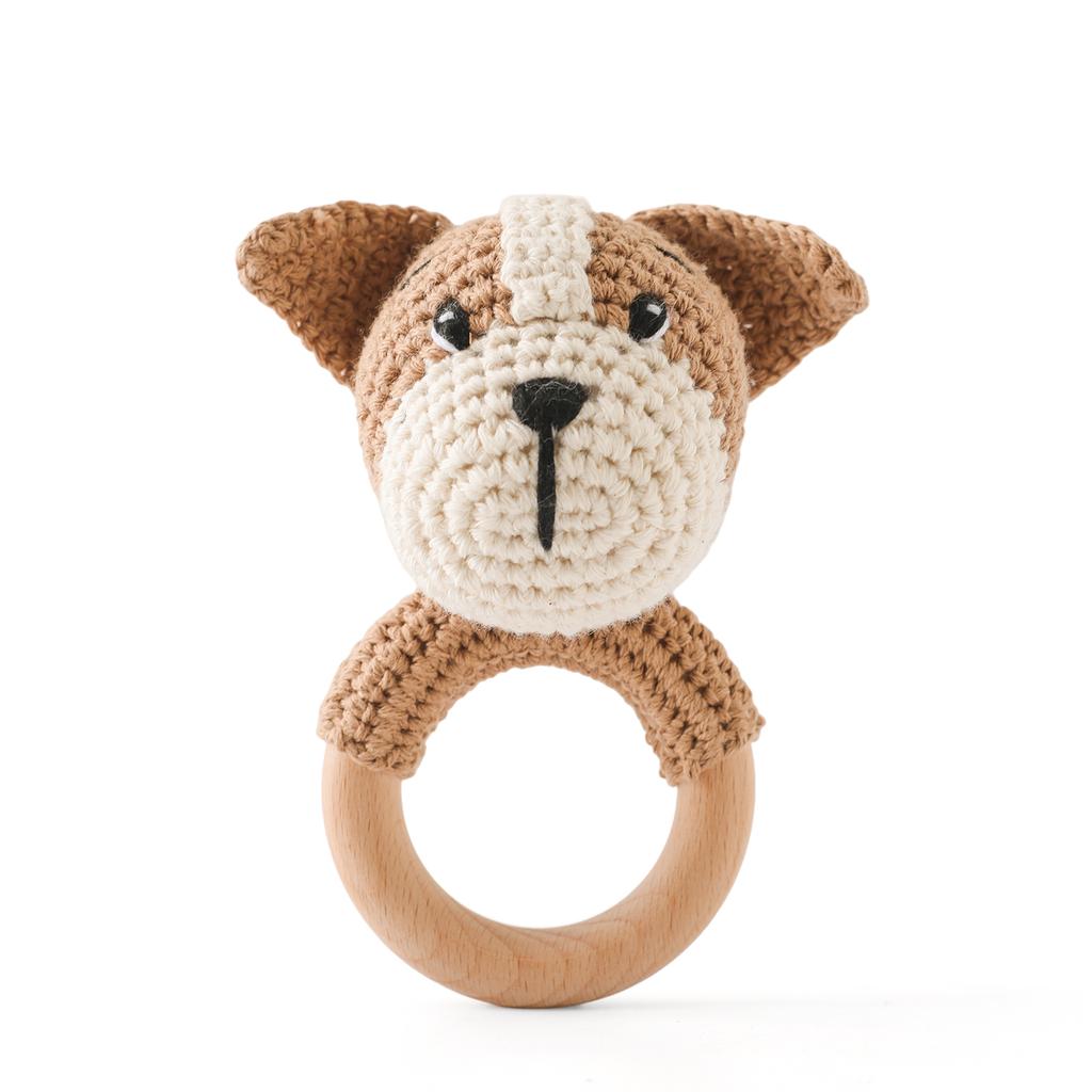 1pc Baby Teether Music Rattles for Kids Animal Crochet Rattle Elephant Giraffe Ring Wooden Babies Gym Montessori Children's Toys