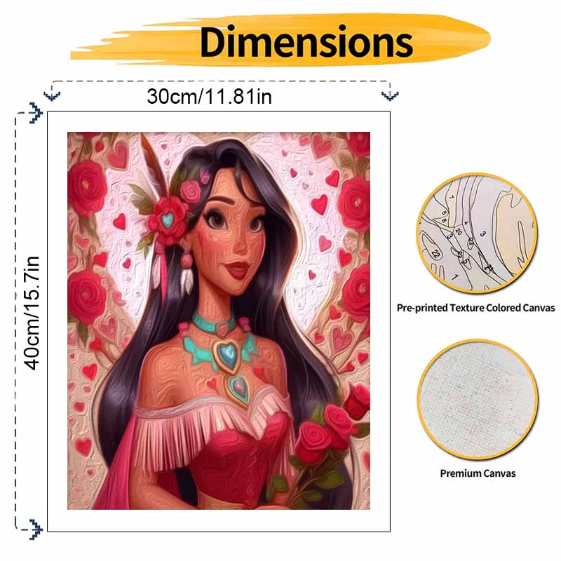 Disney Oil Painting Art Painting Kit, Romantic Pocahontas Rose Handmade Diy Art Painting Home Wall Decoration, Creative Gift Hobby Art