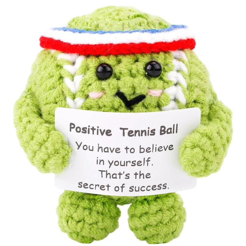 

Funny Crochet Inspirational Tennis Ball Positive Knitted Sport Doll wIth Card Handmade Knitted Tennis Ball for Party Decoration