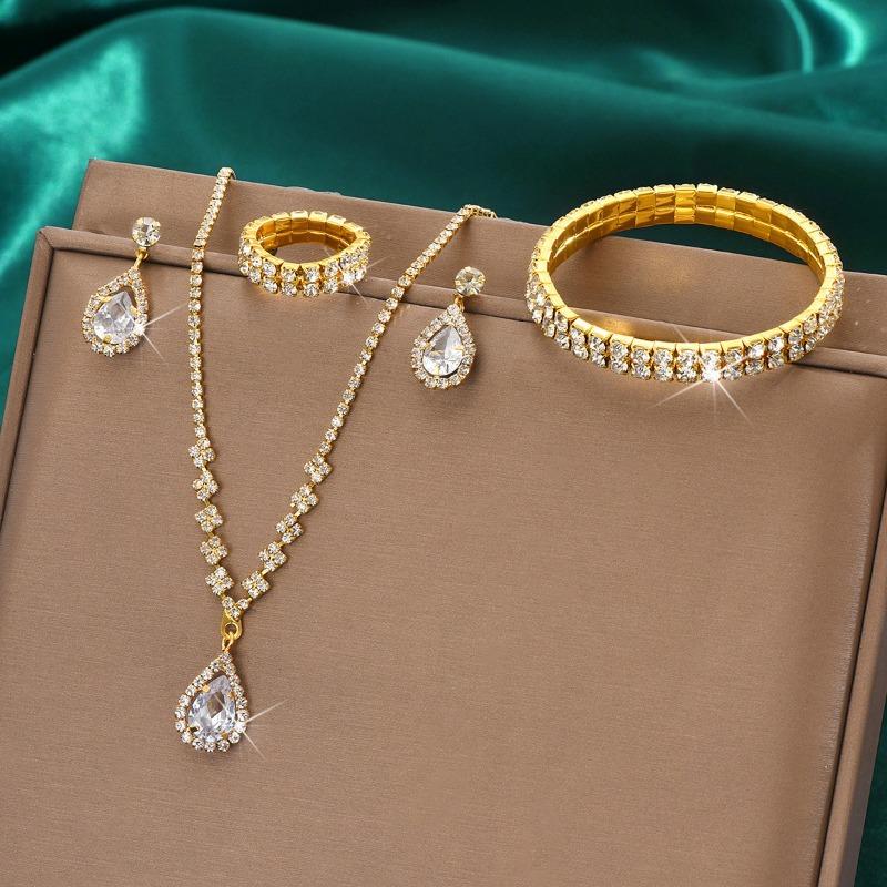 BLINGBAY Smykkesett for kvinner Søtt Romantisk Retro Mote Bryllupstilbehør Rhinestone Øredobber Halskjede Armbånd Sett Jenter Moderne Smykker Gave