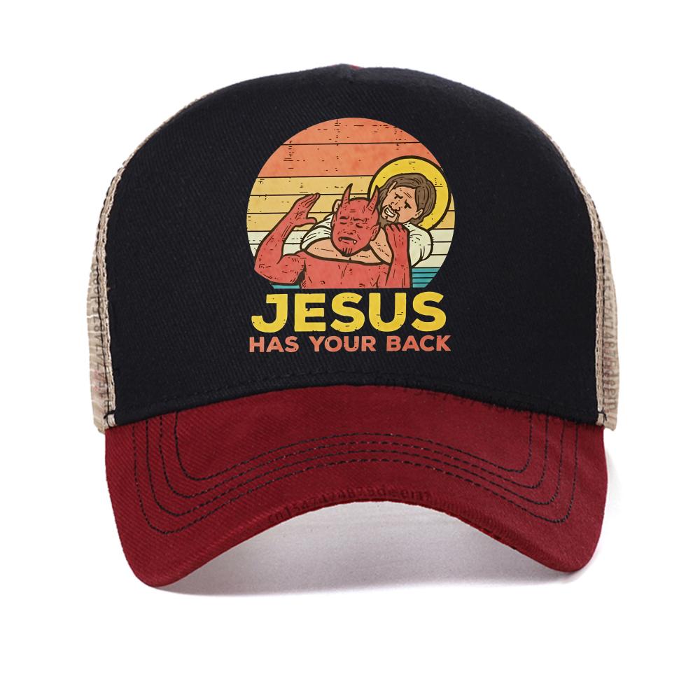 Jesus Has Your Back Jiu Jitsu Retro Christian baseball cap Women and MenVintage Graphic snapback hats outdoor mesh trucker hat