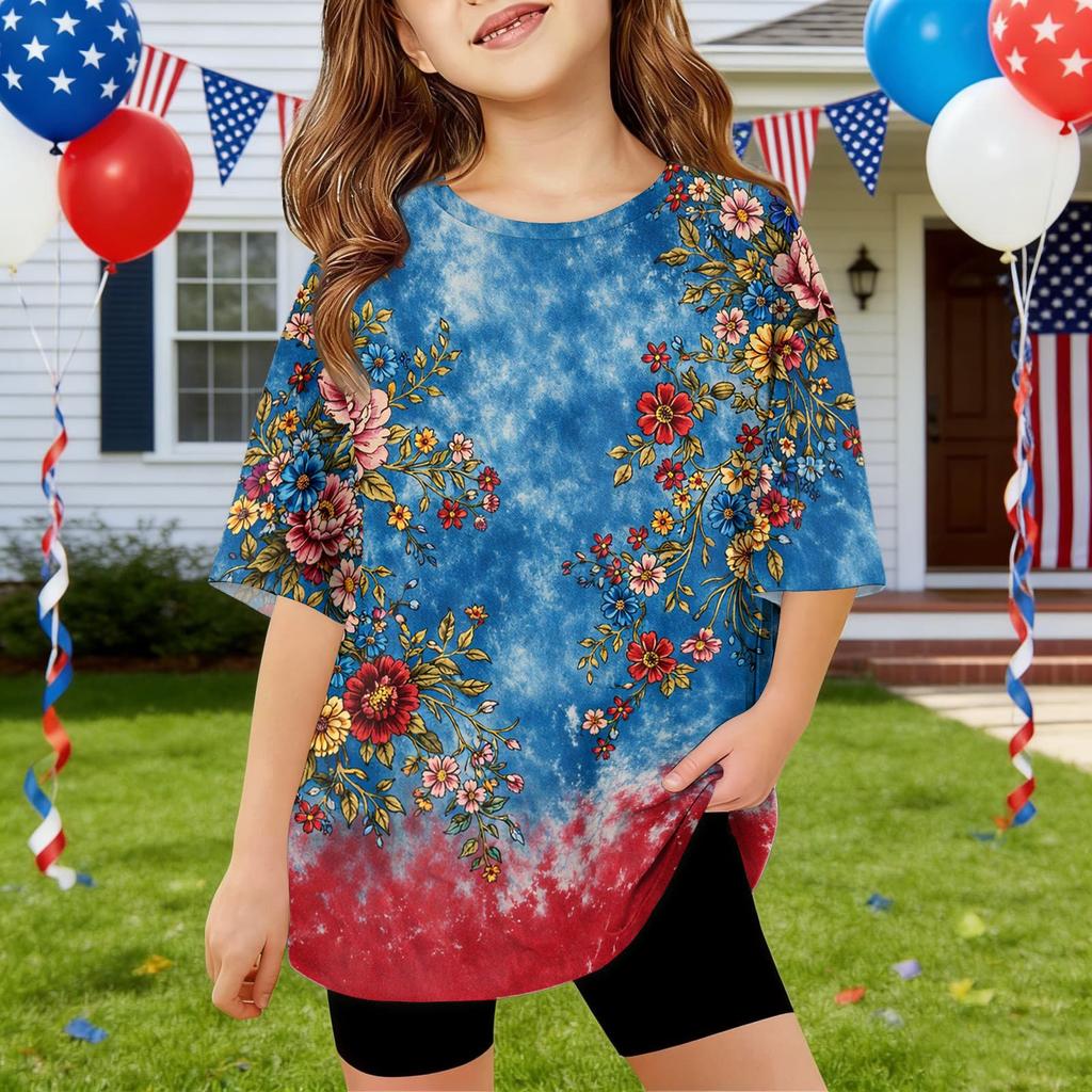 Kids Independence Day Print Round Neck Short Sleeve Casual T-shirt