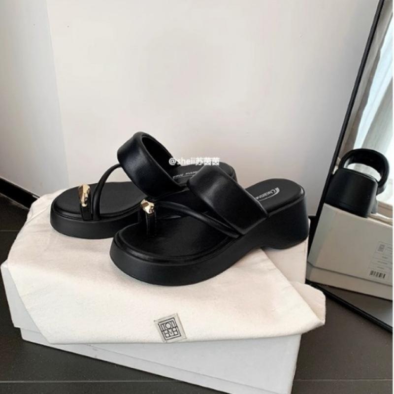 

Shoes platform heightening cover toes beach vacation cool slippers women s spring and summer outer wear 35 чорний