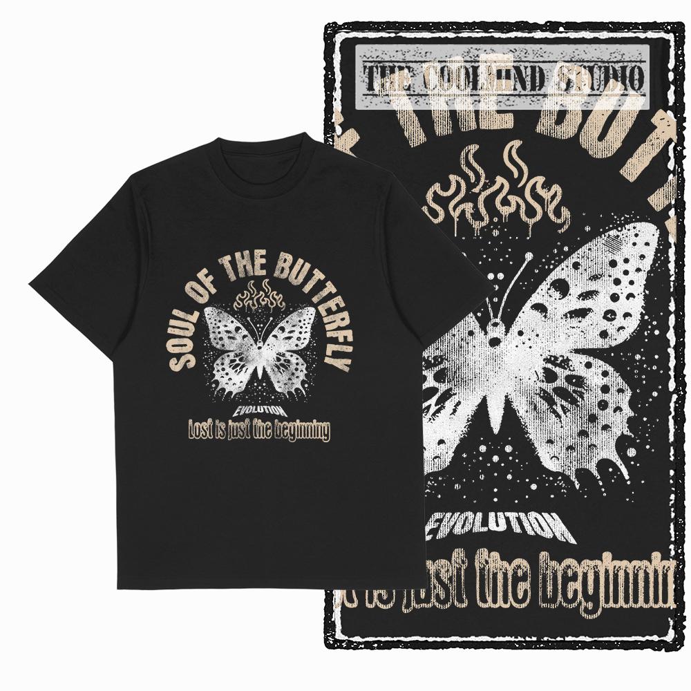 Coolmind X0113 Butterfly Vibes 100 cotton exclusive graphic Unisex tshirt big size streetwear t shirt for Unisex tee shirts