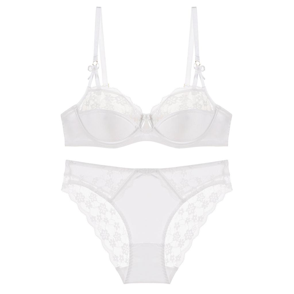 Sexy Französisches Sternzeichen Jahr Rotes Spitzen-Dünnbaumwoll-BH-Set, Brustminimierer Anti-Hänge-Vollbrust Damen-Dessous-Set