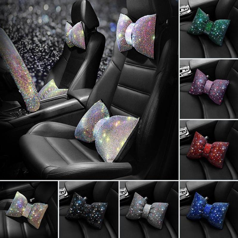 1Pcs Diamond  Bowknot Car Neck Pillow  Auto Headrest Seat Support Waist Pillows Car Accessories For Women