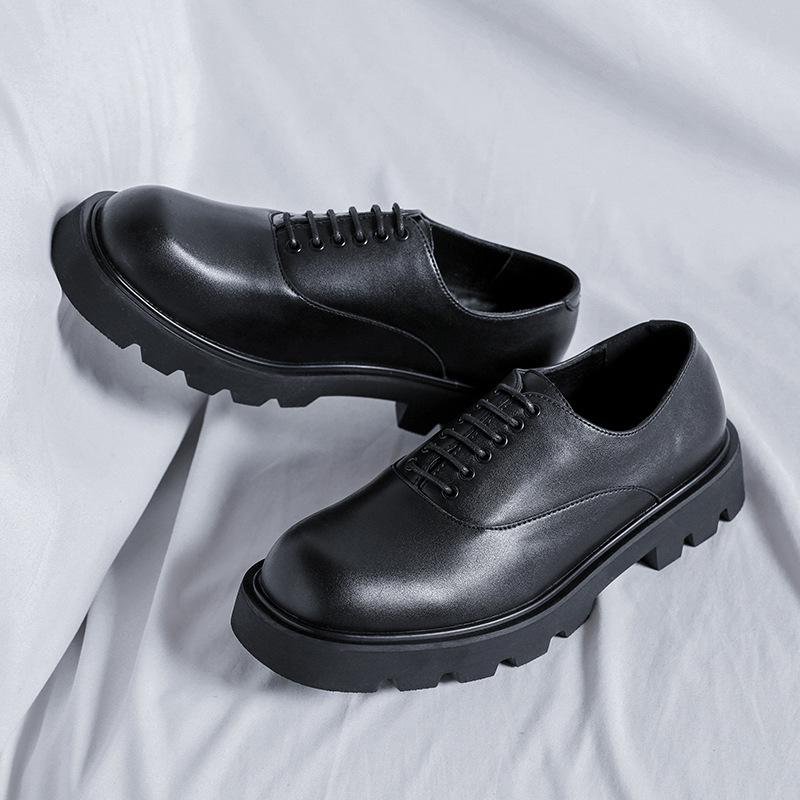 British Large Size Leather Shoes 45 Men'S Korean Version Black Trendy Shoes 46 Thick-Soled Low-Top Muffin Business Leather Shoes 15961-B