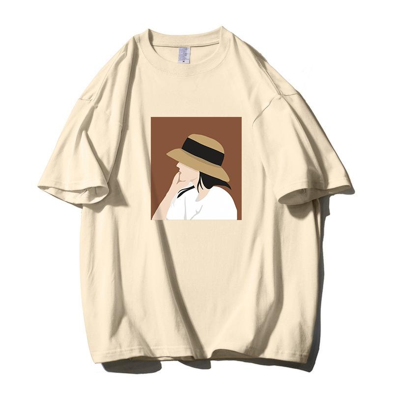 Shellsuning Summer 100% Cotton Soft Printed T-shirts Women 2023 New Fashion Simple O-neck Basic Harajuku Tees Casual Girl Top Female All-match Tops