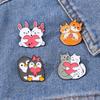 Funny Romantic Animal Couple Design Enamel Brooches Cartoon Penguin Cat Fox Rabbit Lovers Hug Heart Lapel Pins  Valentine's Day
