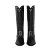 Krazing Po Microfiber Winter Pointed Toe Western Boots Size 43 Metal Rivets Embroidery Thick Heels Mid-calf Boots