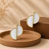 Half-Circle D-Shape Gold-Edged Stainless Steel Stud Earrings with Irregular Design