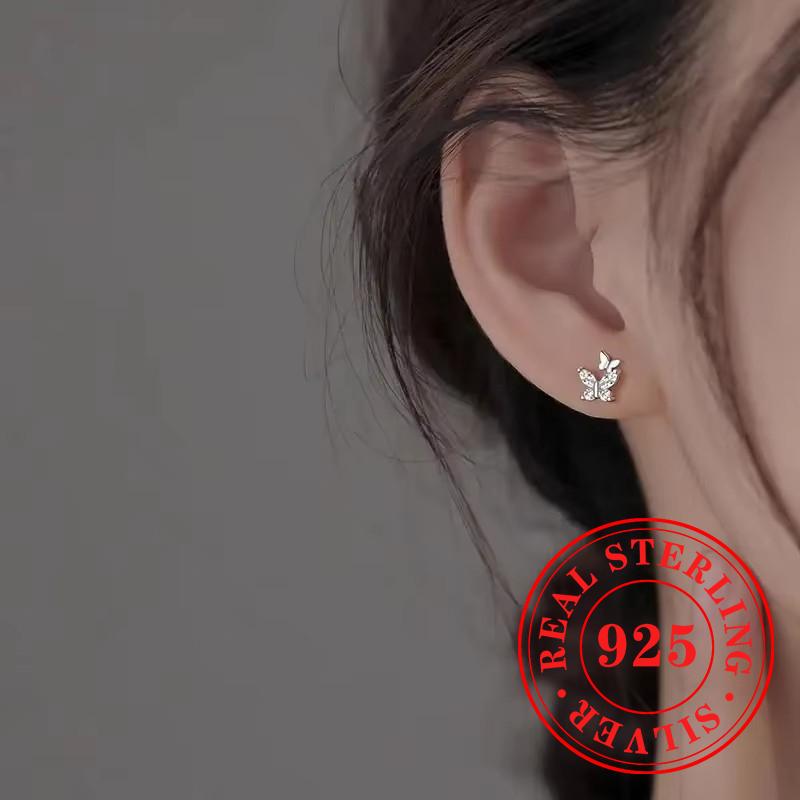 Delicate Double Butterfly  Sterling Silver Stud Earrings Exquisite Aesthetic Women’s Accessories Shiny Wedding Jewelry